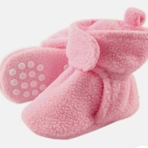 Luvable Friends Pink Fleece Baby Booties Size 6-12 Months